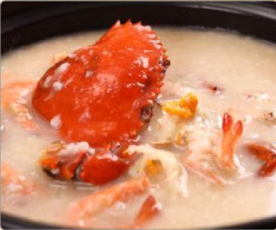 潮汕食府菜单菜品：F1 经典虾蟹砂锅粥（活） Classic Live Prawn and Crab Porridge