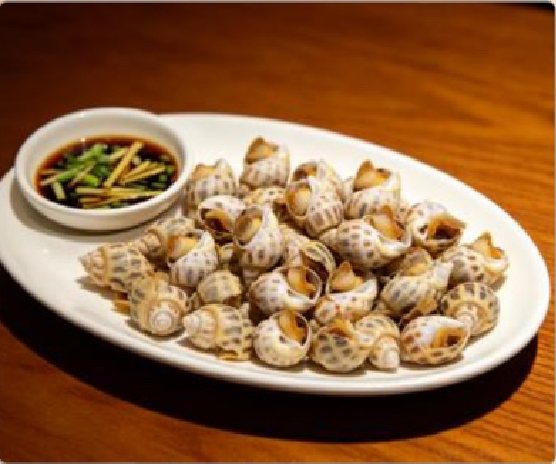 潮汕食府菜单菜品：M3 白切花螺（活）/500g Poached Live Spotted Babylonia / 500g