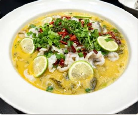 潮汕食府菜单菜品：M6 金汤龙虎斑酸菜鱼（活） Golden Broth Live Grouper with Pickled Mustard