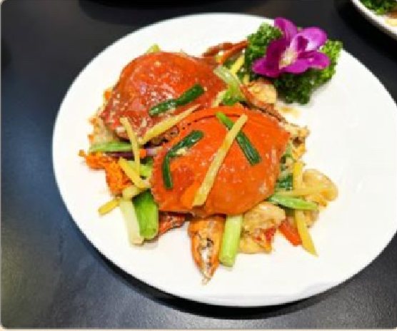 潮汕食府菜单菜品：M11 姜葱炒膏蟹（活） Live Roe Crab with Ginger and Scallion