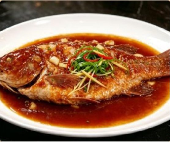 潮汕食府菜单菜品：M15 红烧金凤鱼（活） Braised Live Golden Phoenix Fish
