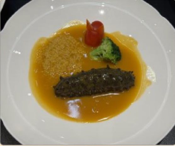 潮汕食府菜单菜品：Y4 小米扣辽参 Braised Sea Cucumber with Millet