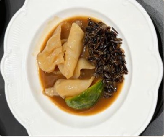 潮汕食府菜单菜品：Y6 鲍汁野米焗花胶 Fish Maw with Wild Rice in Abalone Sauce